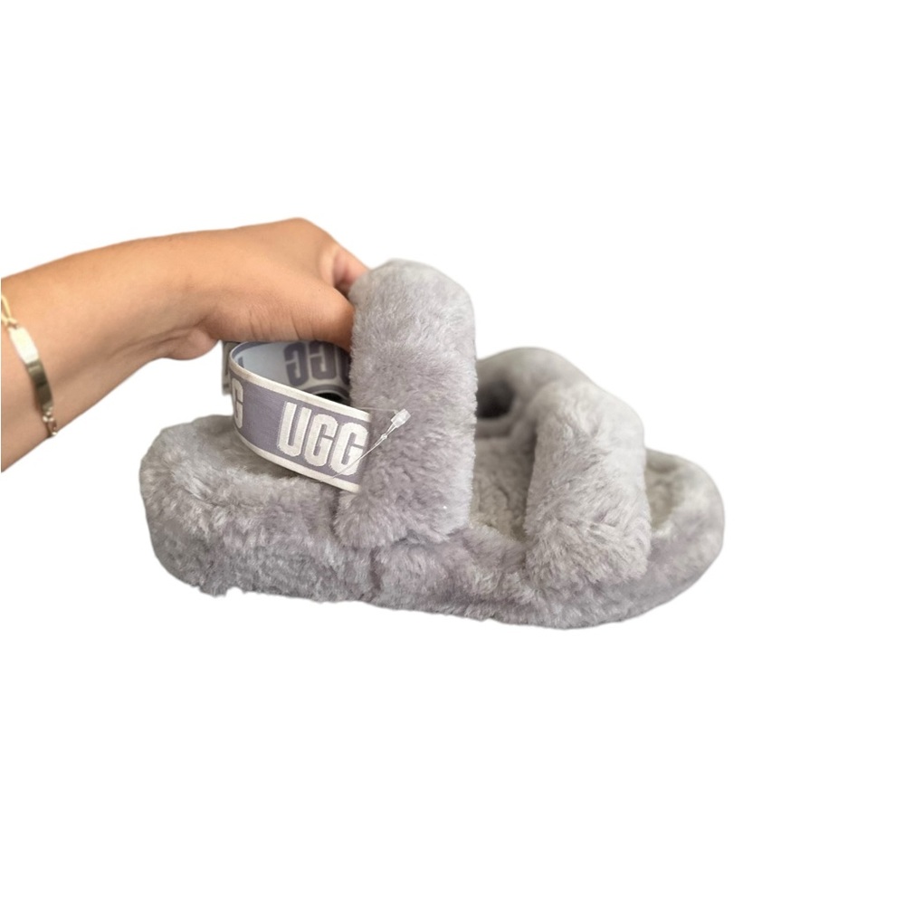 Ugg Oh Yeah Fluffy Gray Sherpa Slides Slippers Sa… - image 2
